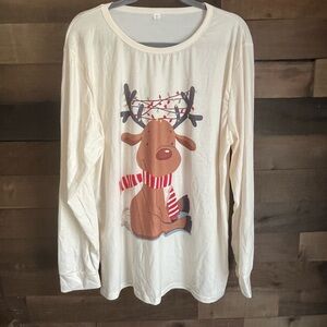 SHEIN Cream Reindeer Print Long Sleeve Shirt